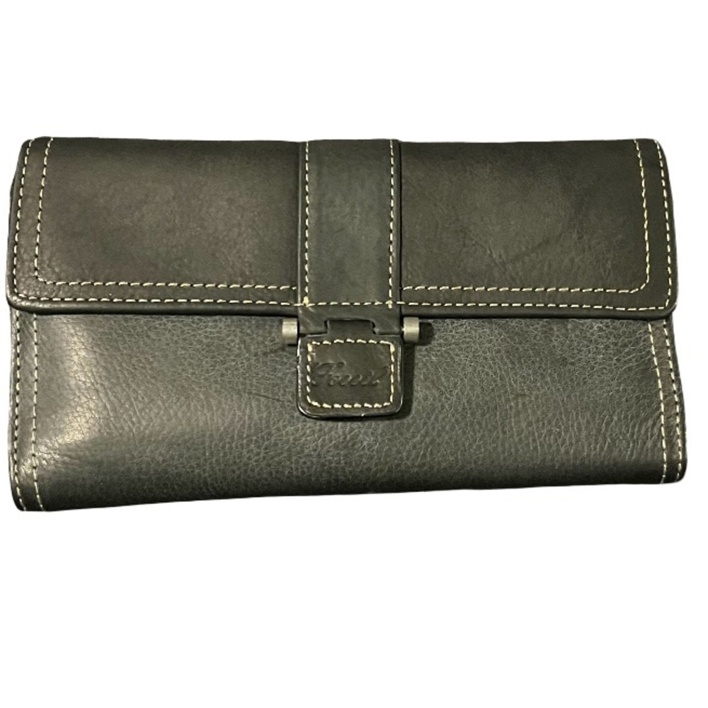 Fossil Black Leather Long Wallet with checkbook holder